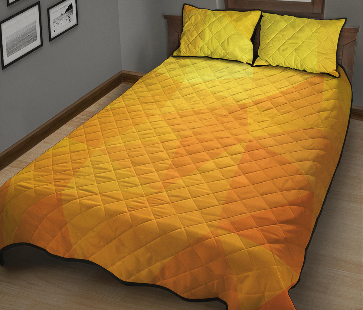 Yellow Polygonal Geometric Print Quilt Bed Set
