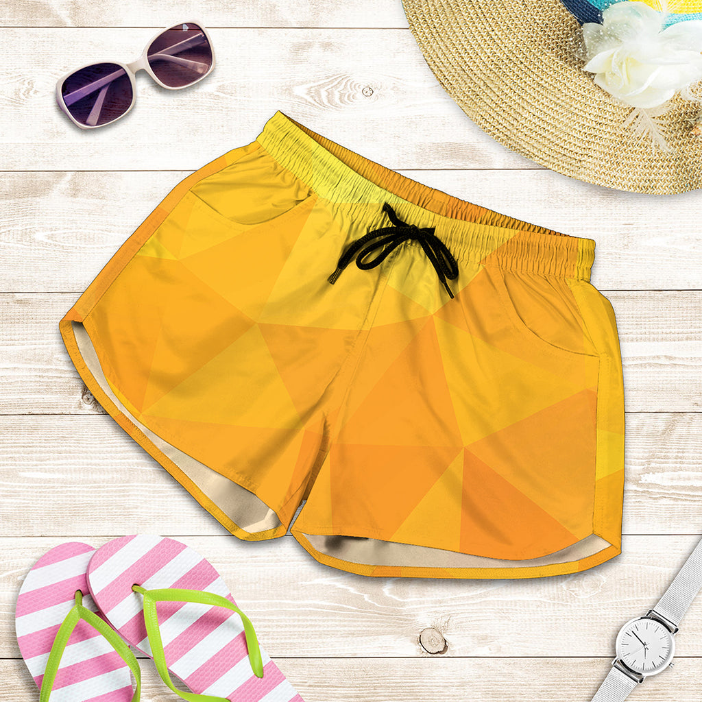 Yellow Polygonal Geometric Print Women's Shorts