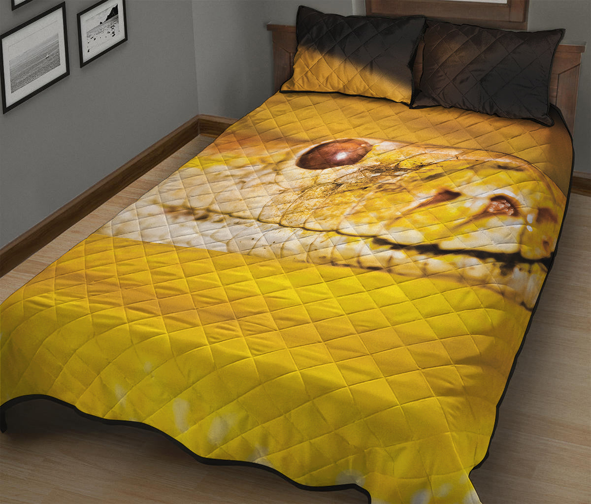 Yellow Python Snake Print Quilt Bed Set