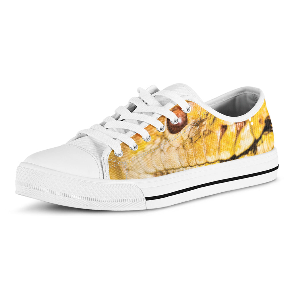 Yellow Python Snake Print White Low Top Shoes