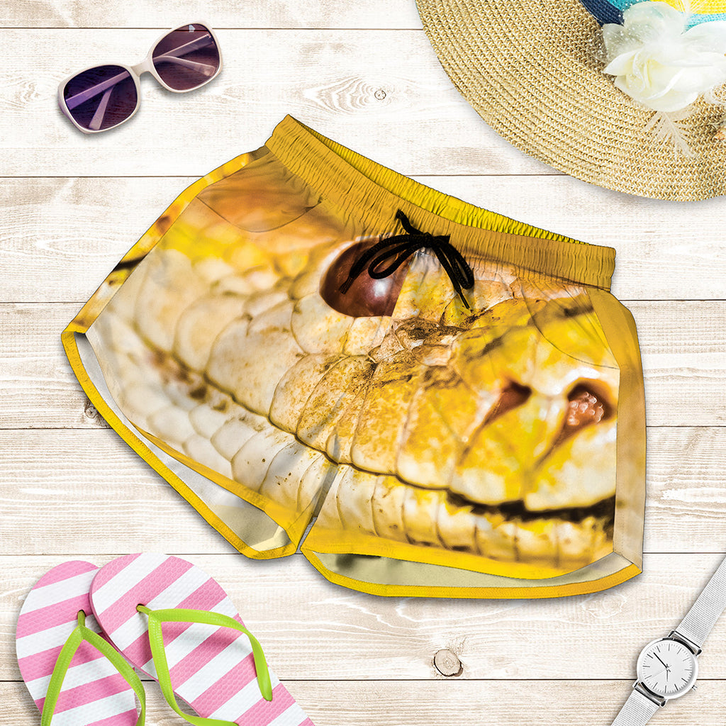 Yellow Python Snake Print Women's Shorts