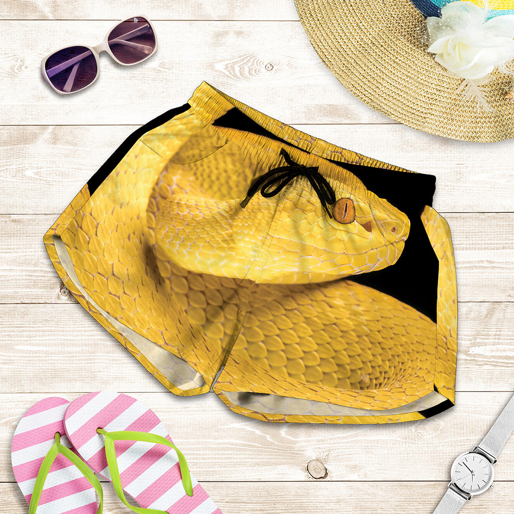 Yellow Snake Print Women's Shorts