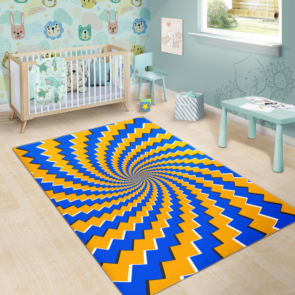 Yellow Spiral Moving Optical Illusion Area Rug GearFrost