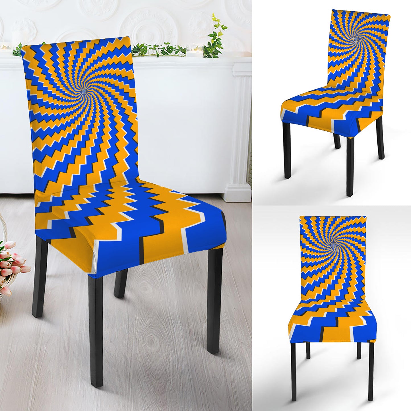 Yellow Spiral Moving Optical Illusion Dining Chair Slipcover