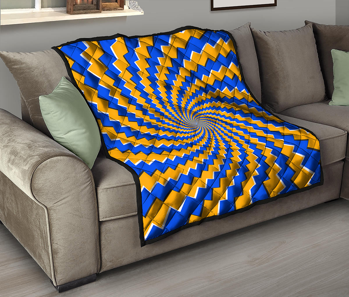 Yellow Spiral Moving Optical Illusion Quilt