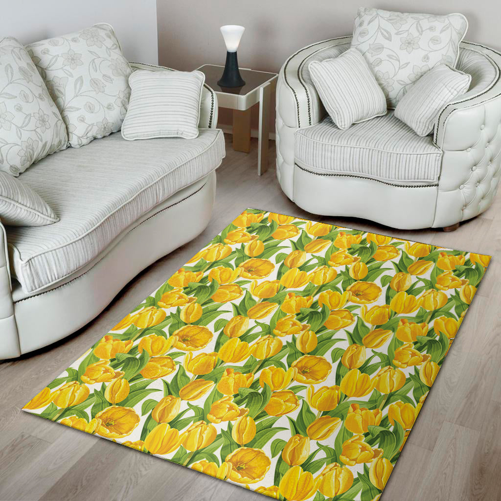 Yellow Spring Tulip Pattern Print Area Rug