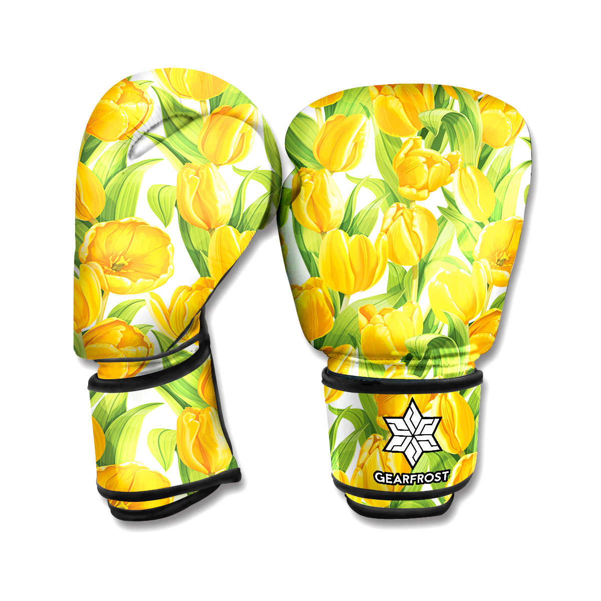 Yellow Spring Tulip Pattern Print Boxing Gloves