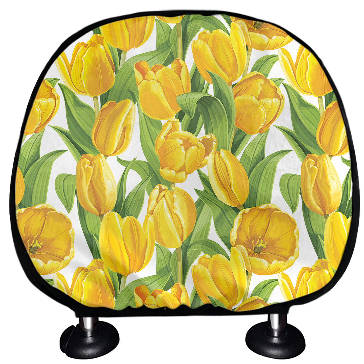 Yellow Spring Tulip Pattern Print Car Headrest Covers