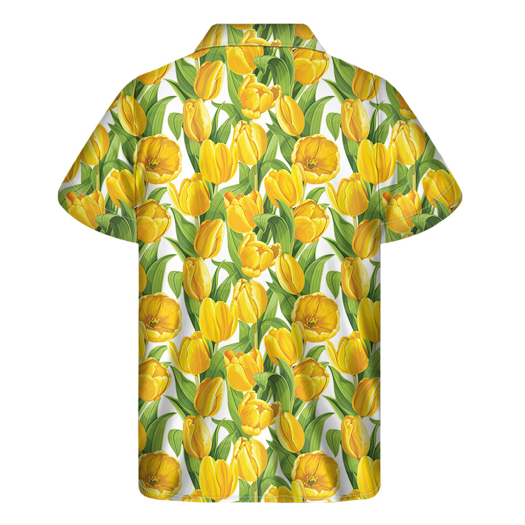 Yellow Spring Tulip Pattern Print Men's Short Sleeve Shirt