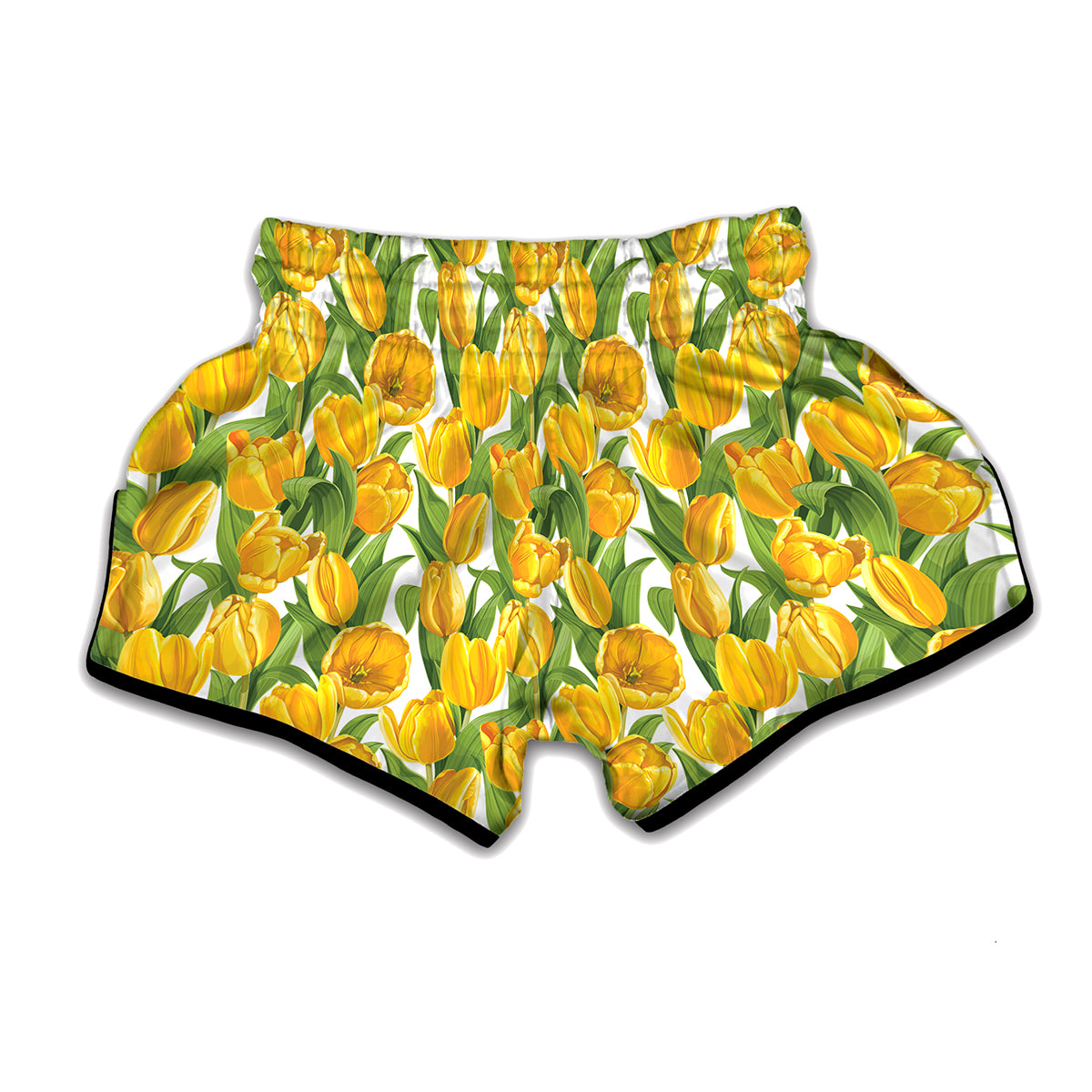 Yellow Spring Tulip Pattern Print Muay Thai Boxing Shorts