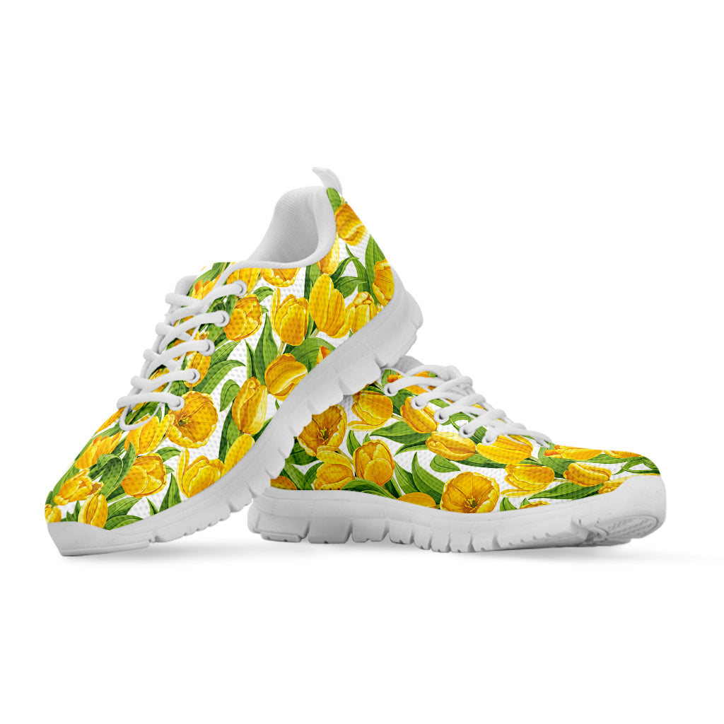 Yellow Spring Tulip Pattern Print White Sneakers