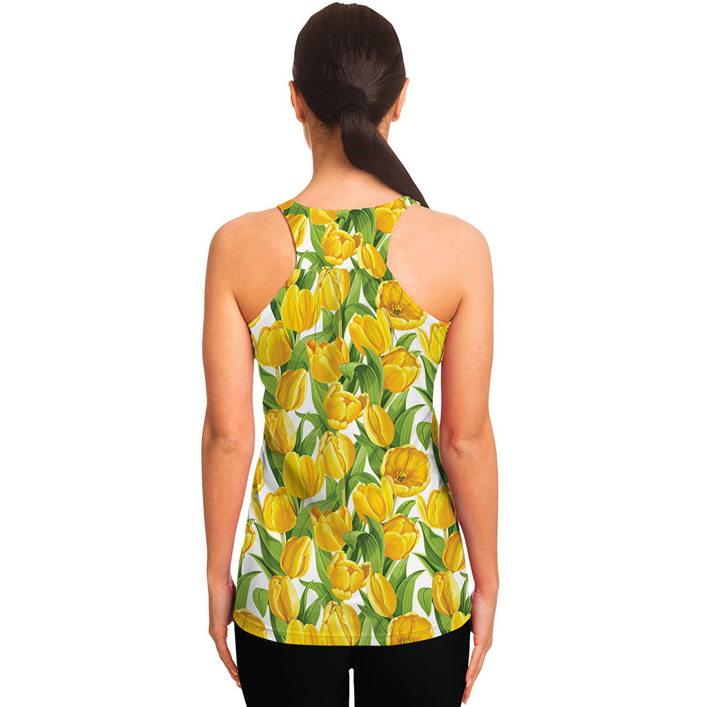Yellow Spring Tulip Pattern Print Women's Racerback Tank Top