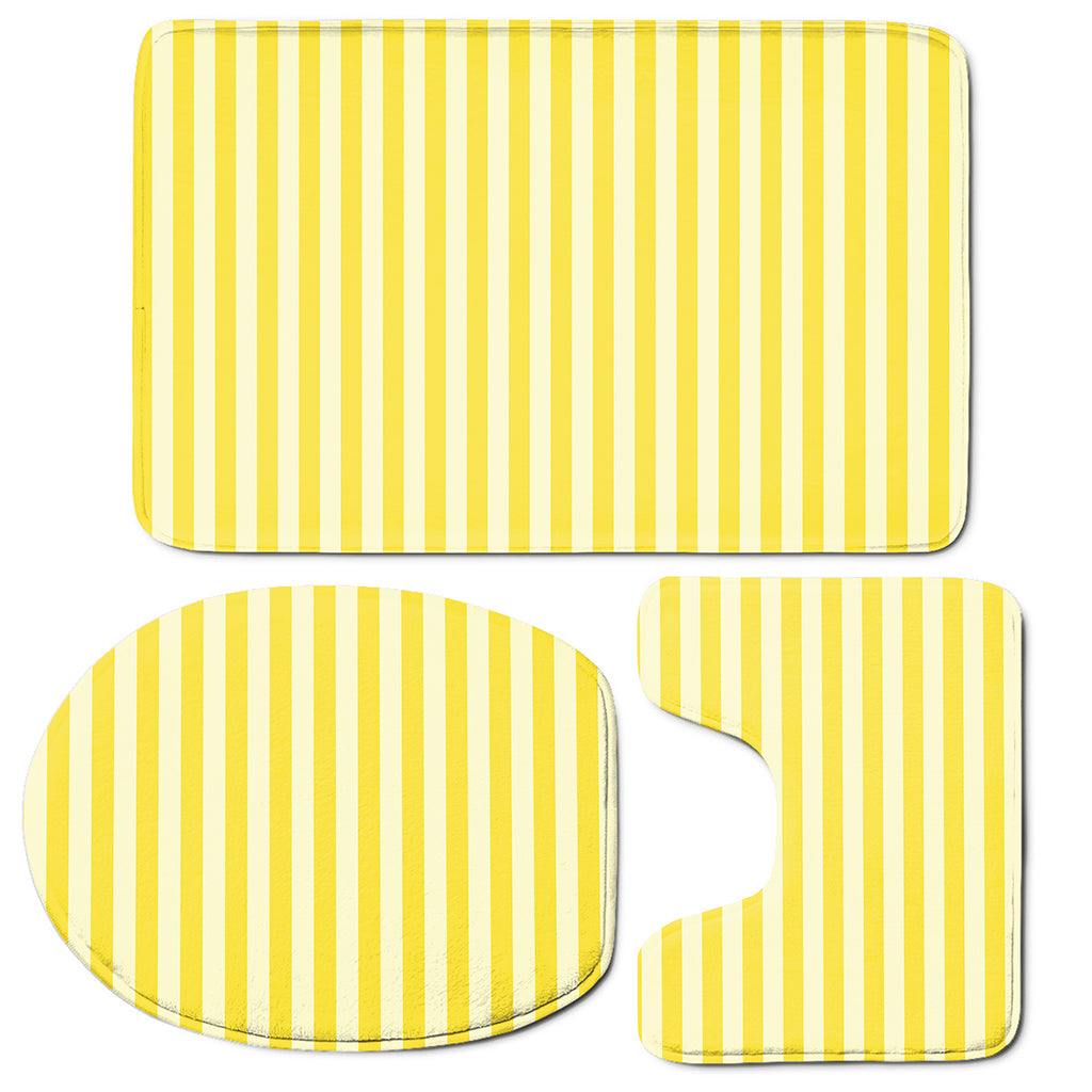 Yellow Striped Pattern Print 3 Piece Bath Mat Set