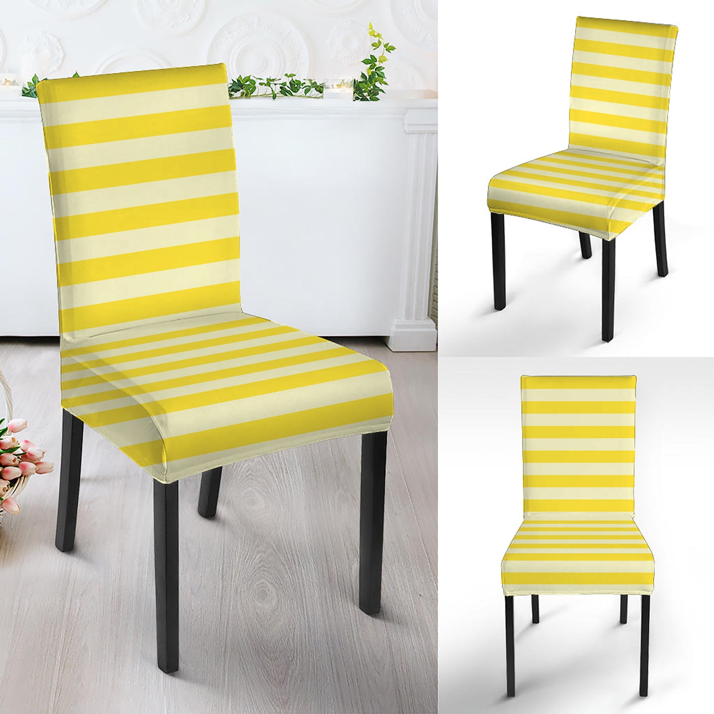 Yellow Striped Pattern Print Dining Chair Slipcover