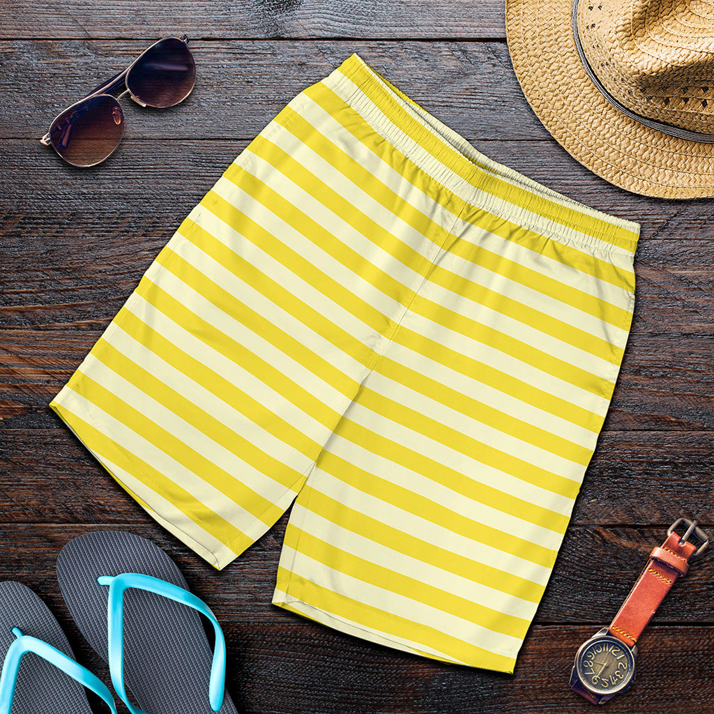 Yellow Striped Pattern Print Men's Shorts