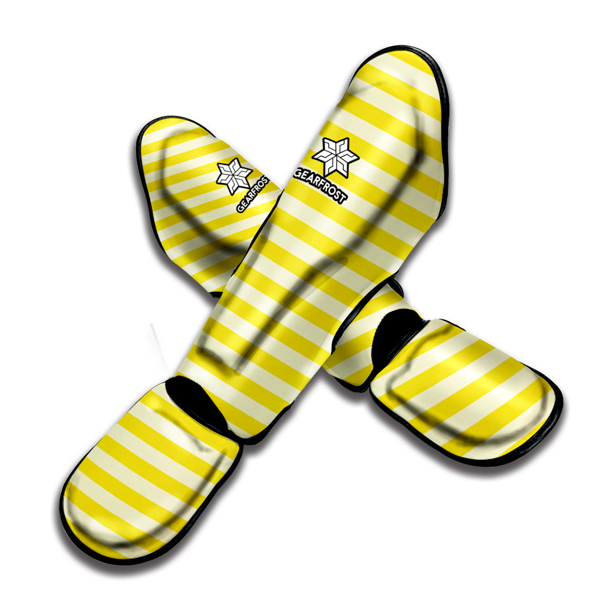 Yellow Striped Pattern Print Muay Thai Shin Guard
