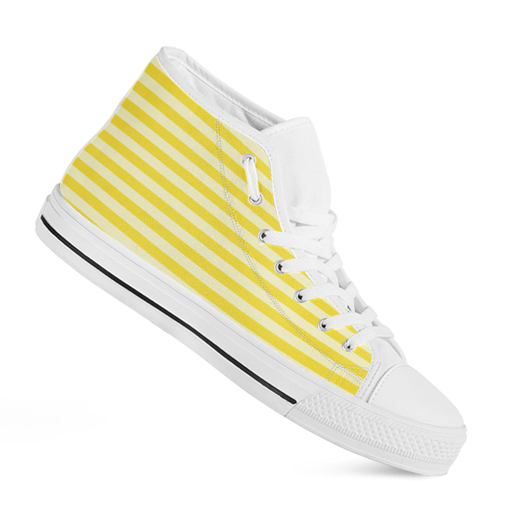 Yellow Striped Pattern Print White High Top Shoes