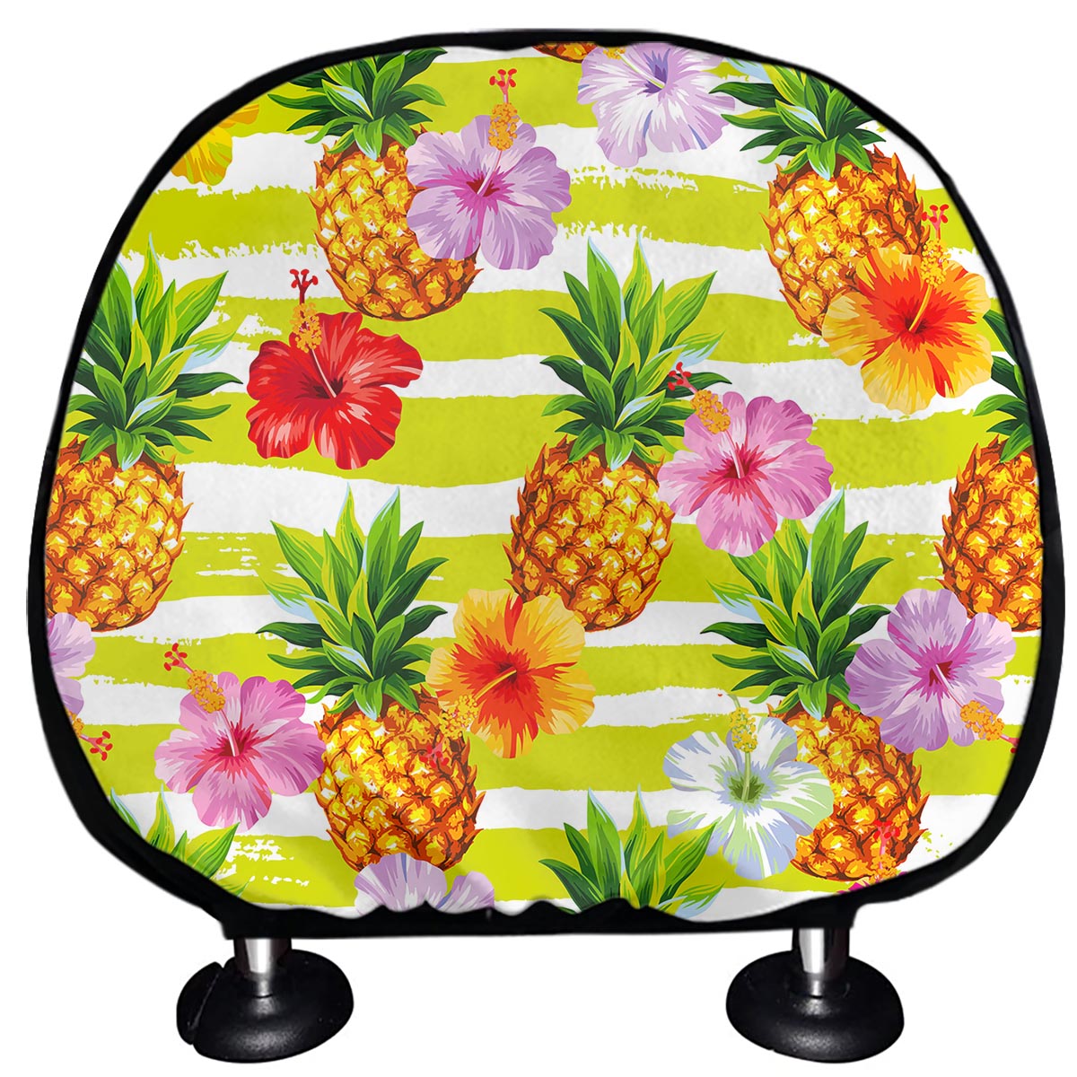 Yellow Striped Pineapple Pattern Print Car Headrest Covers