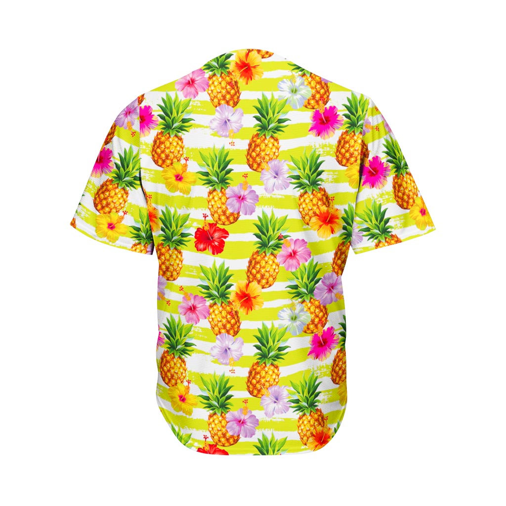 Yellow Striped Pineapple Pattern Print Men's Baseball Jersey