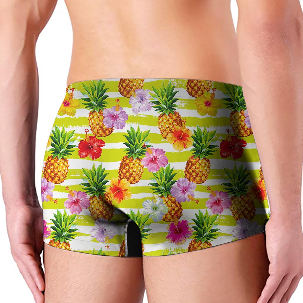 Yellow Striped Pineapple Pattern Print Men's Boxer Briefs