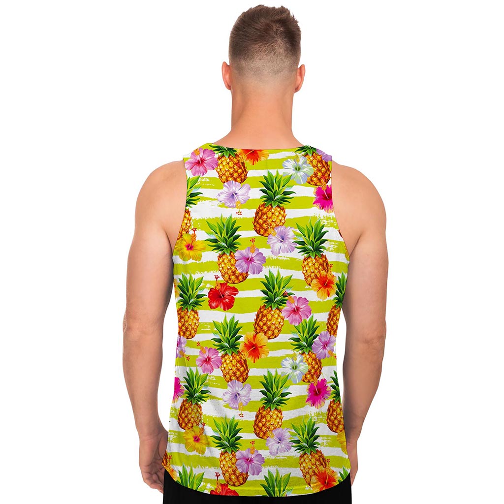 Yellow Striped Pineapple Pattern Print Men's Tank Top