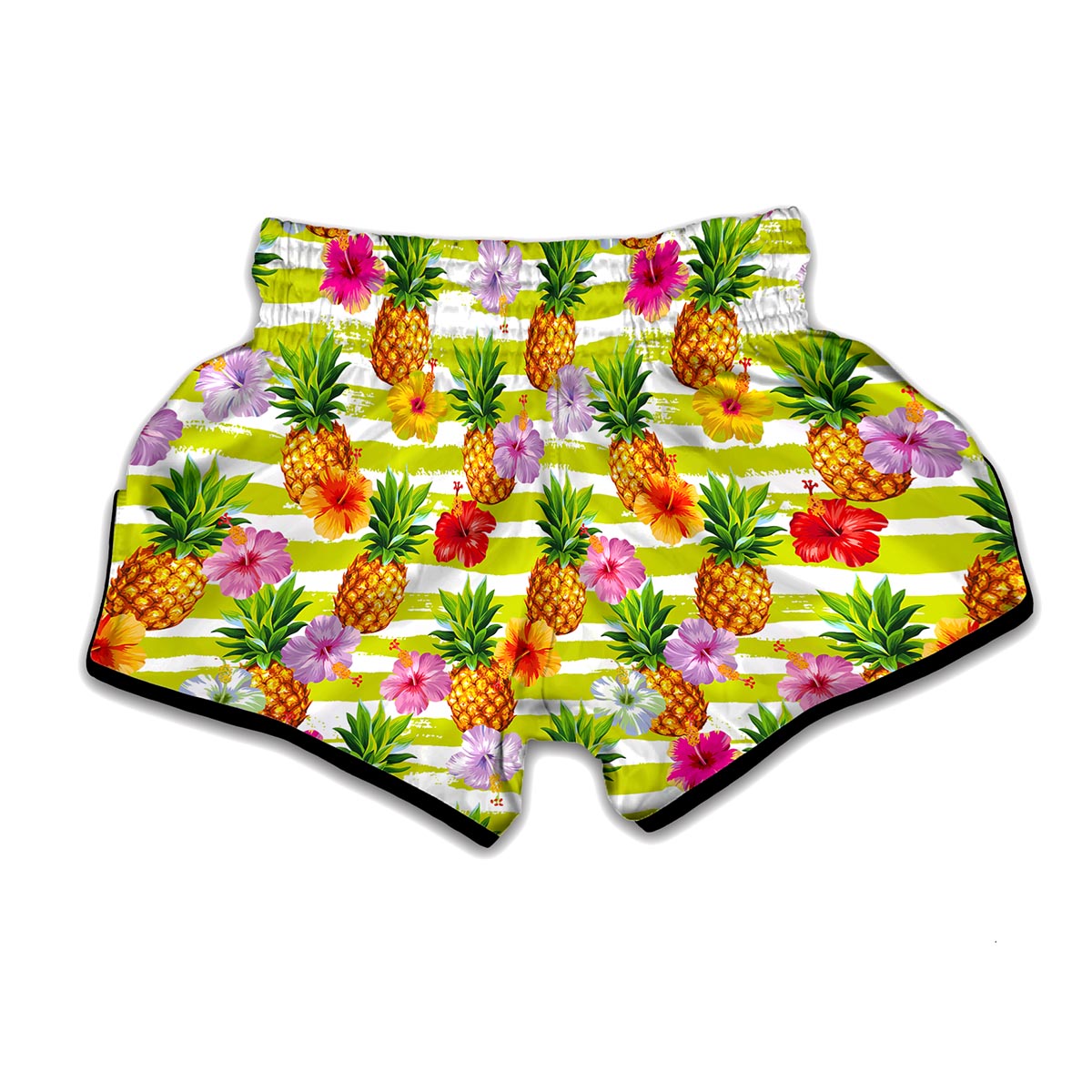 Yellow Striped Pineapple Pattern Print Muay Thai Boxing Shorts