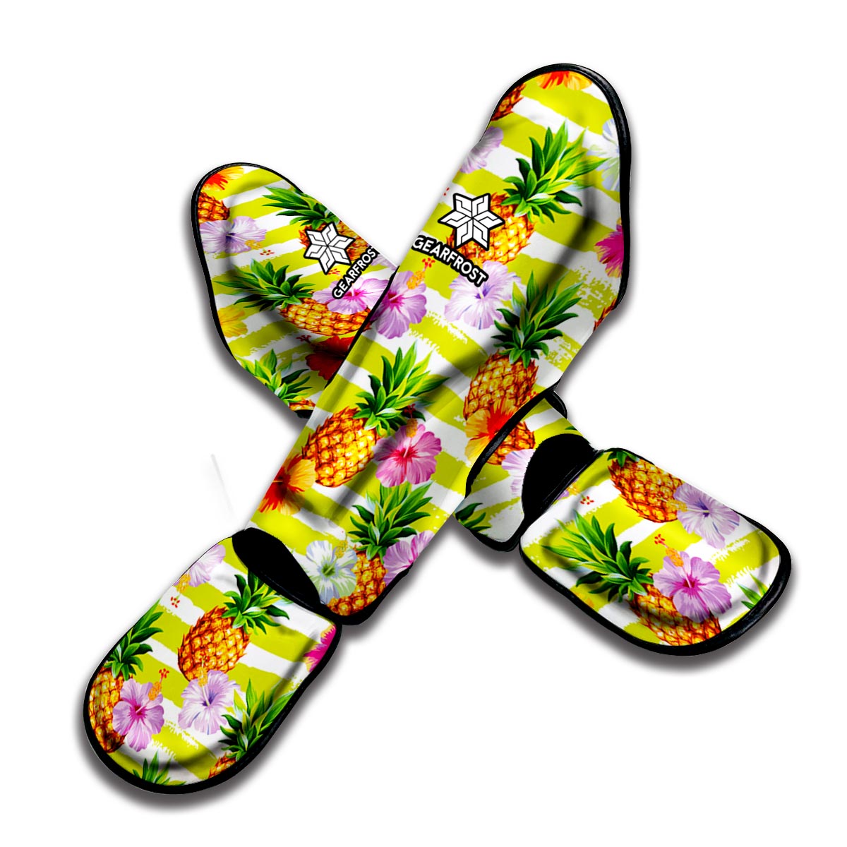 Yellow Striped Pineapple Pattern Print Muay Thai Shin Guard