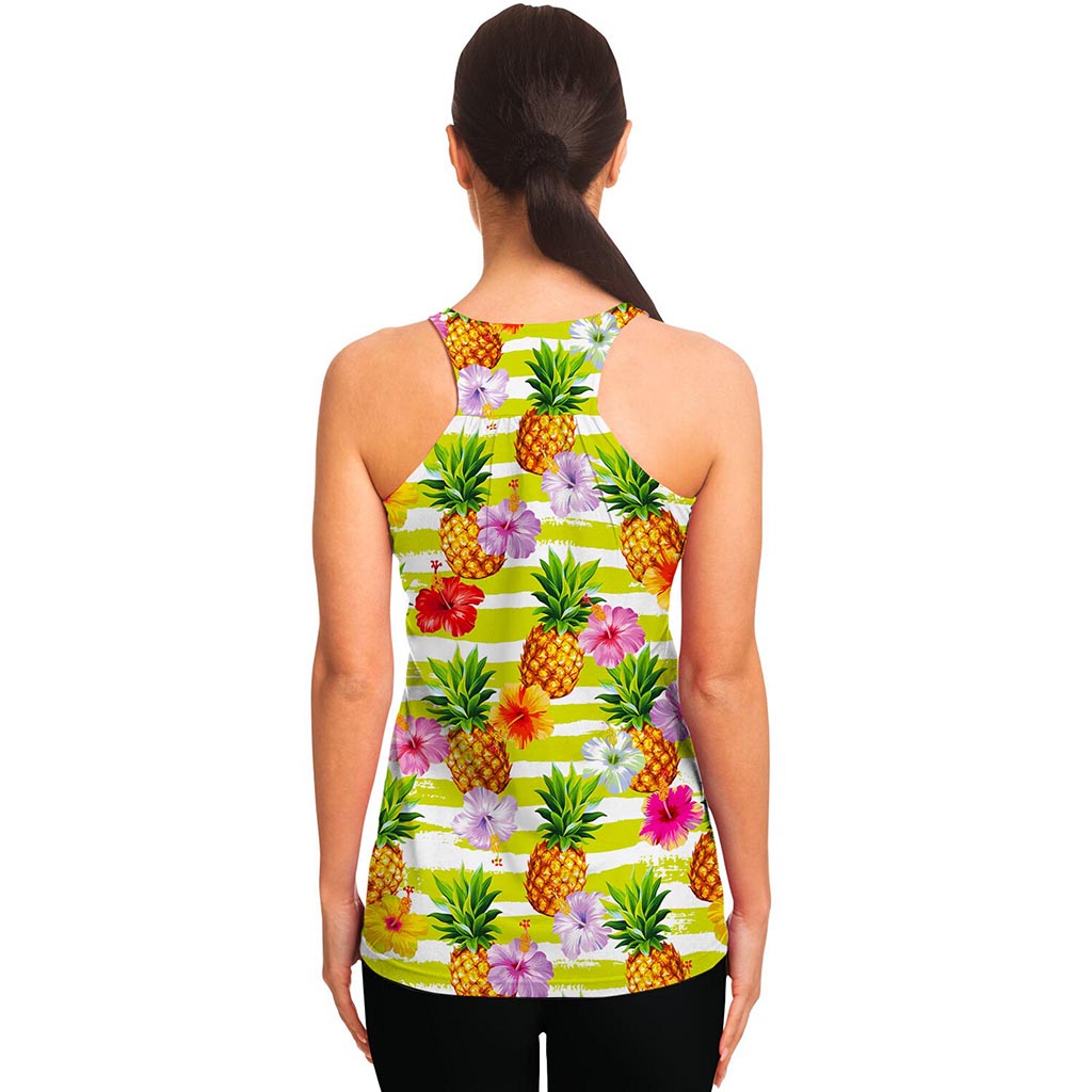 Yellow Striped Pineapple Pattern Print Women's Racerback Tank Top