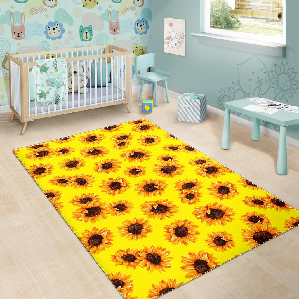 Yellow Sunflower Pattern Print Area Rug GearFrost