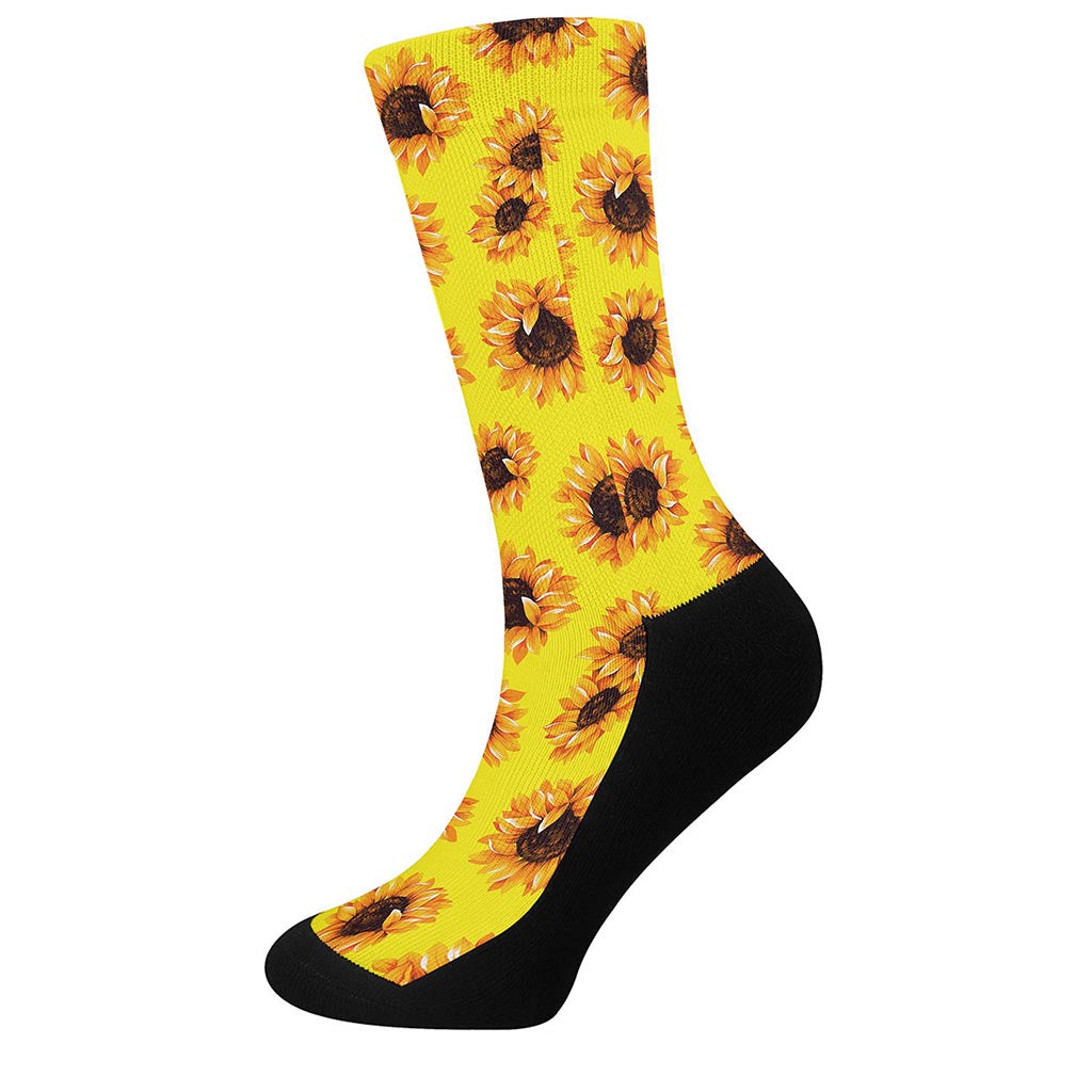 Yellow Sunflower Pattern Print Crew Socks
