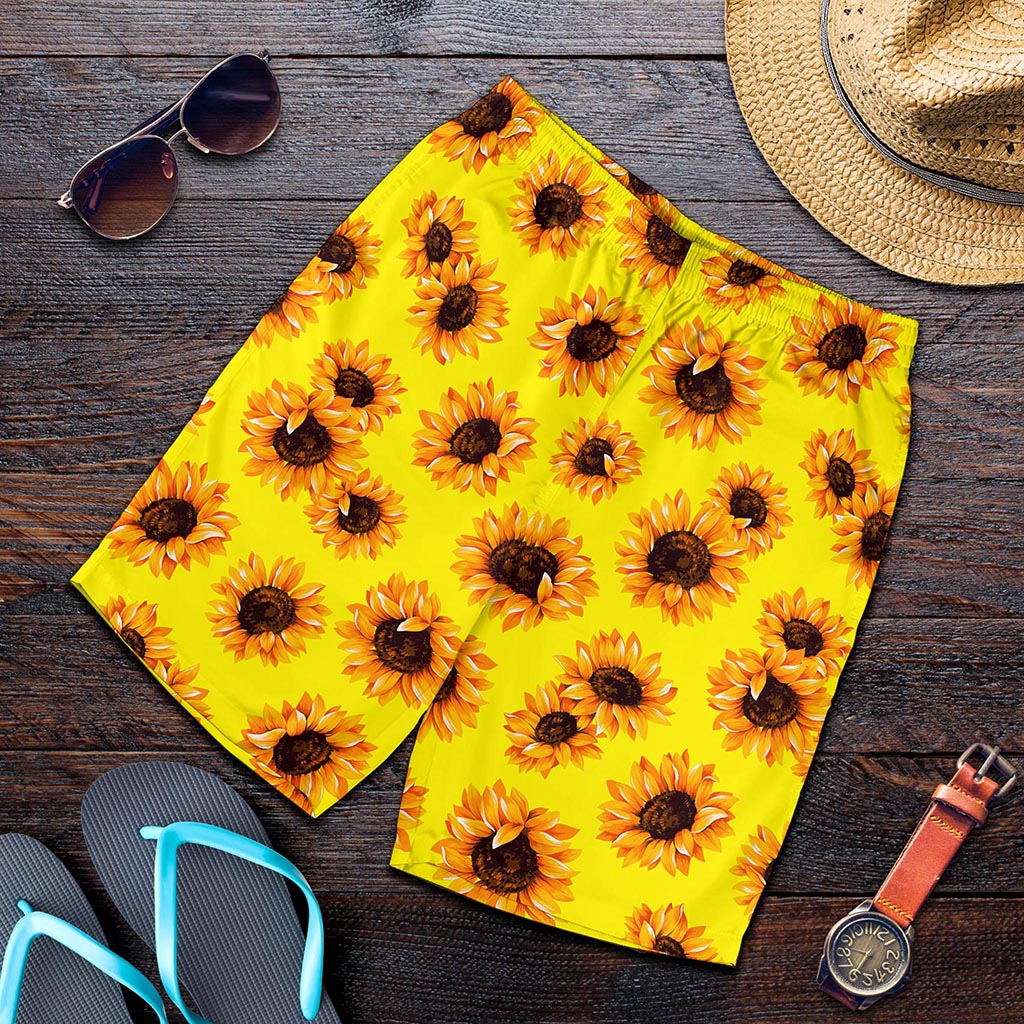 Yellow Sunflower Pattern Print Men's Shorts