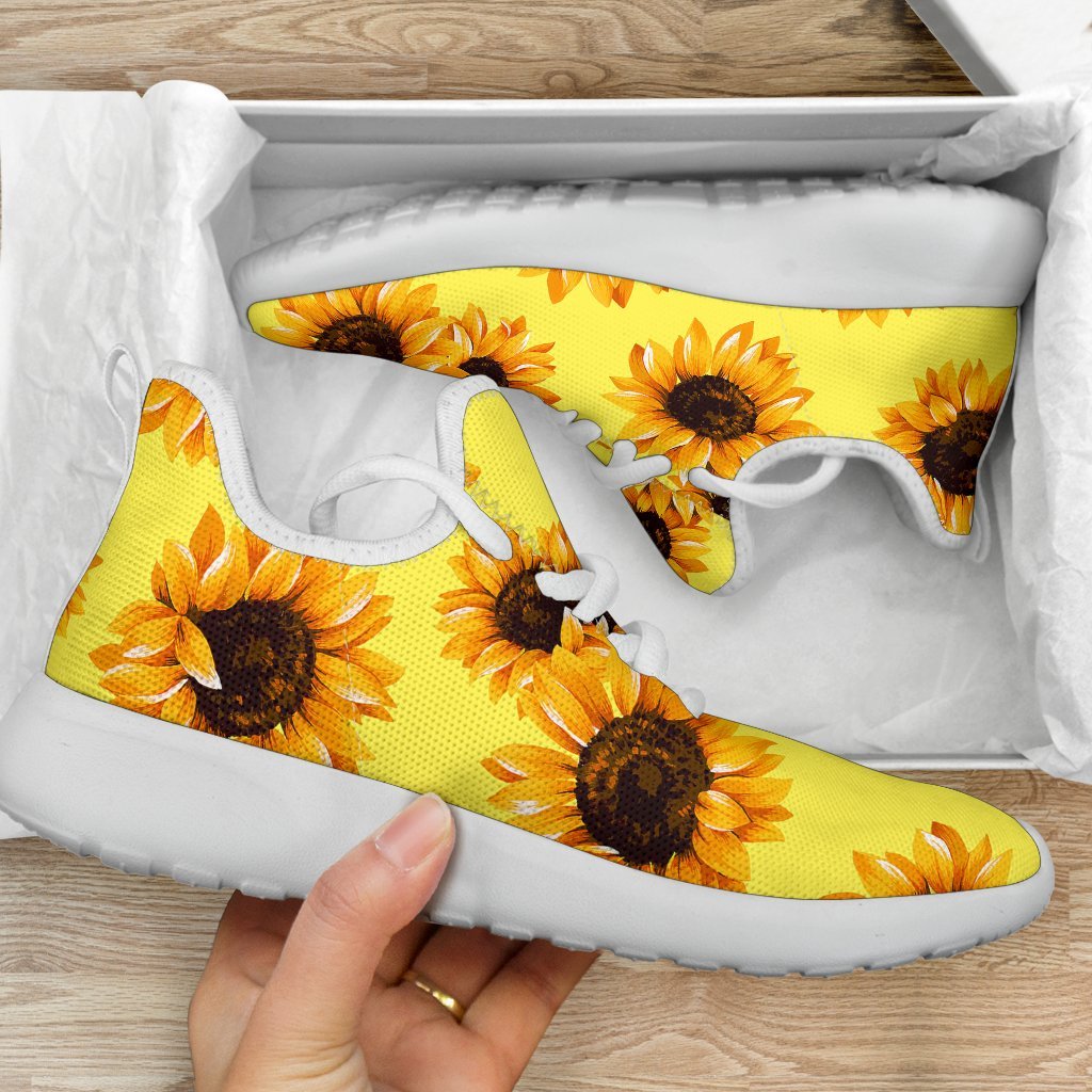 Yellow Sunflower Pattern Print Mesh Knit Shoes GearFrost