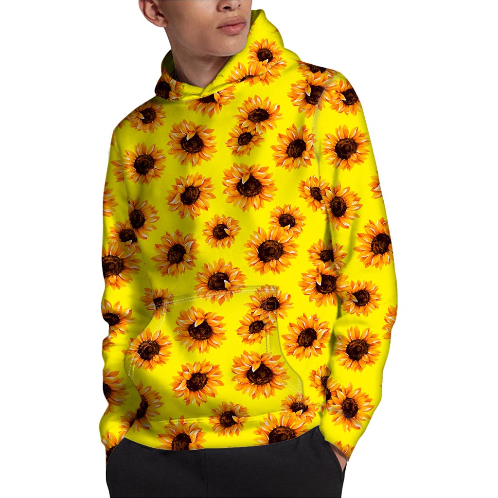 Yellow Sunflower Pattern Print Pullover Hoodie