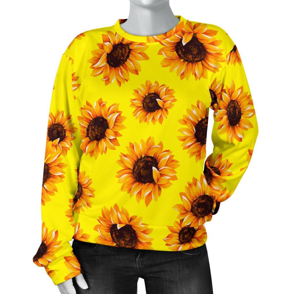 Yellow Sunflower Pattern Print Women's Crewneck Sweatshirt GearFrost
