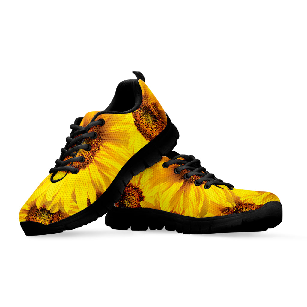 Yellow Sunflower Print Black Sneakers