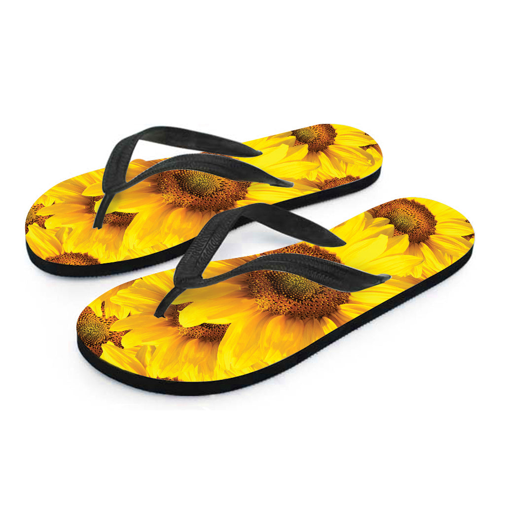 Yellow Sunflower Print Flip Flops