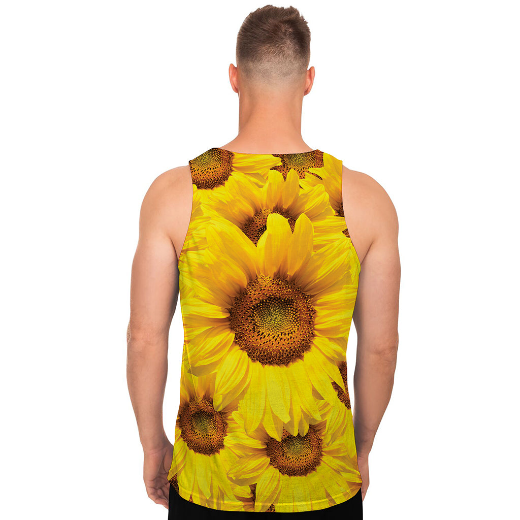 Yellow Sunflower Print Men's Tank Top
