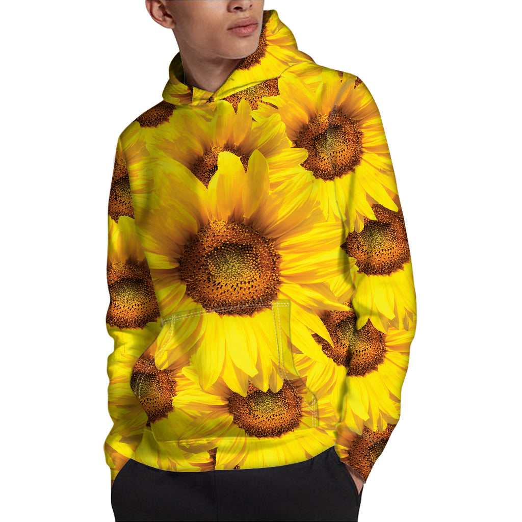Yellow Sunflower Print Pullover Hoodie