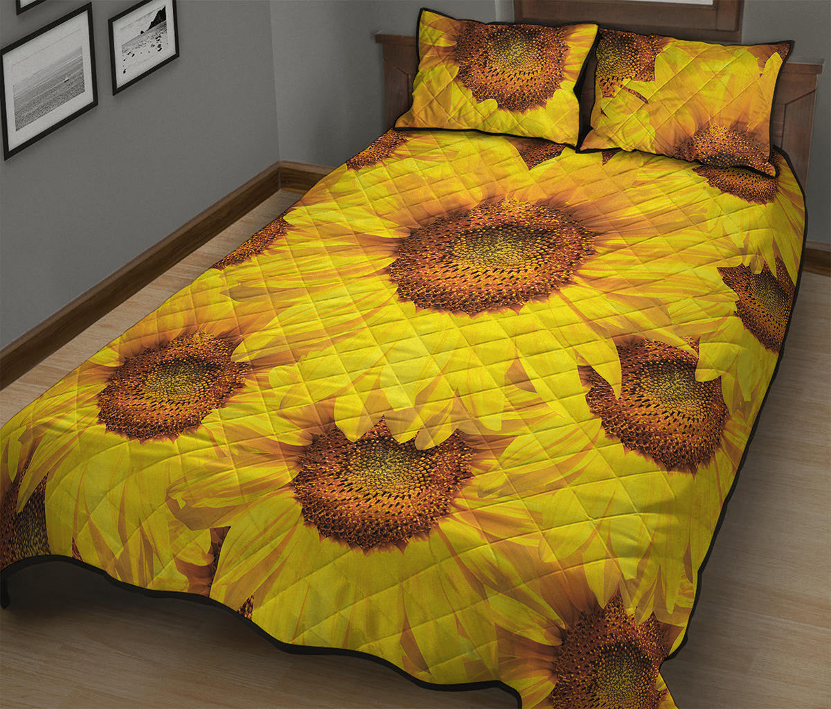 Yellow Sunflower Print Quilt Bed Set
