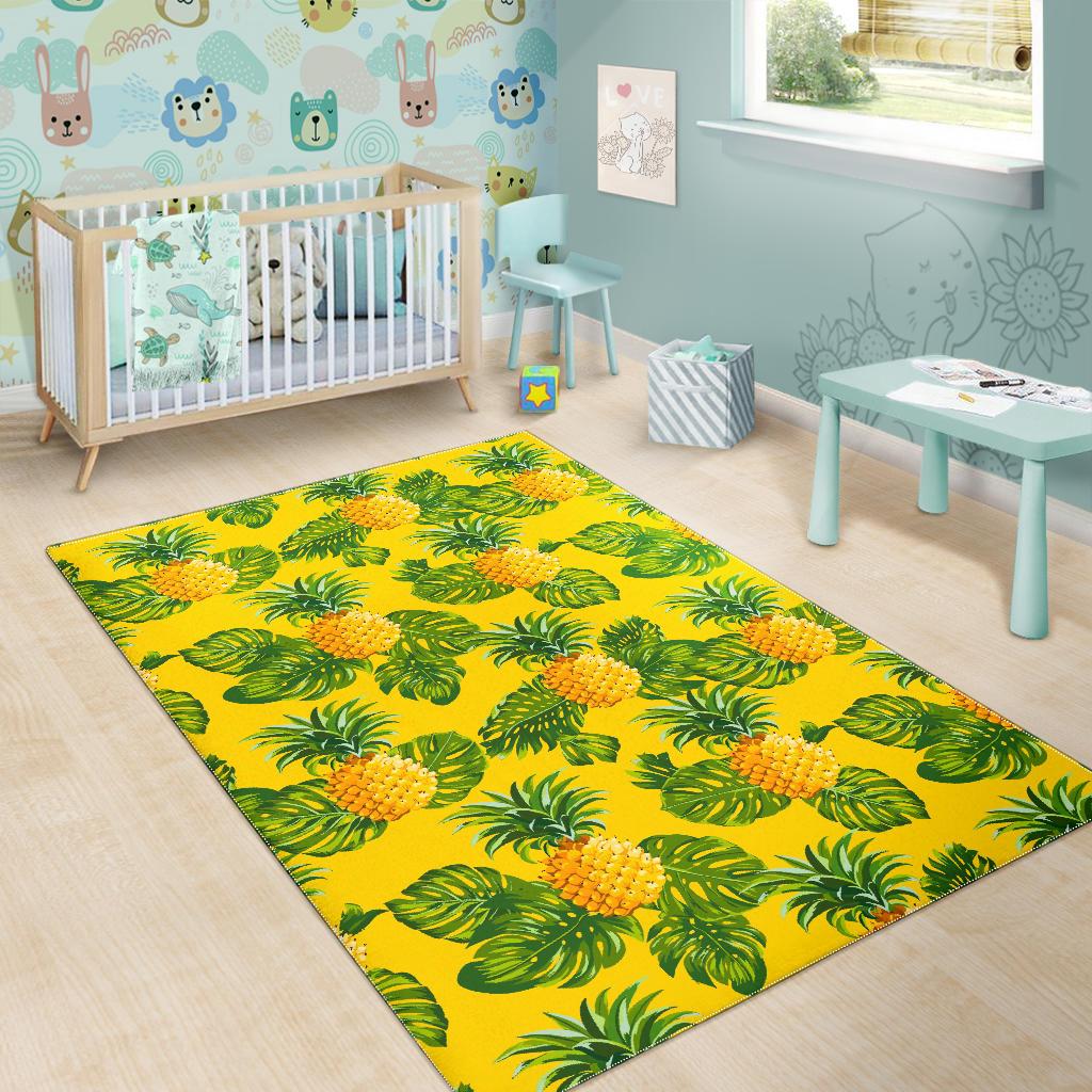 Yellow Tropical Pineapple Pattern Print Area Rug GearFrost