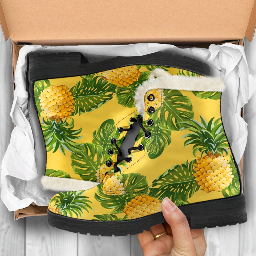 Yellow Tropical Pineapple Pattern Print Comfy Boots GearFrost