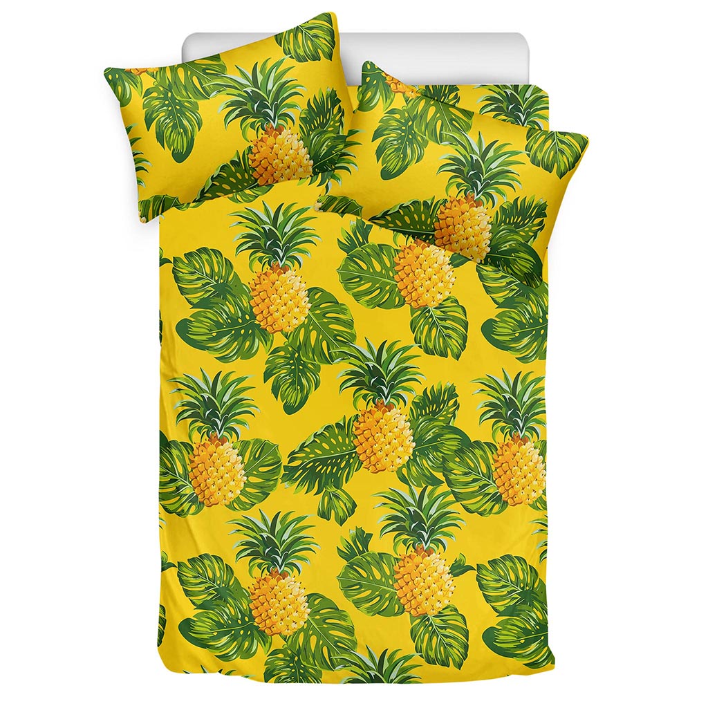 Yellow Tropical Pineapple Pattern Print Duvet Cover Bedding Set