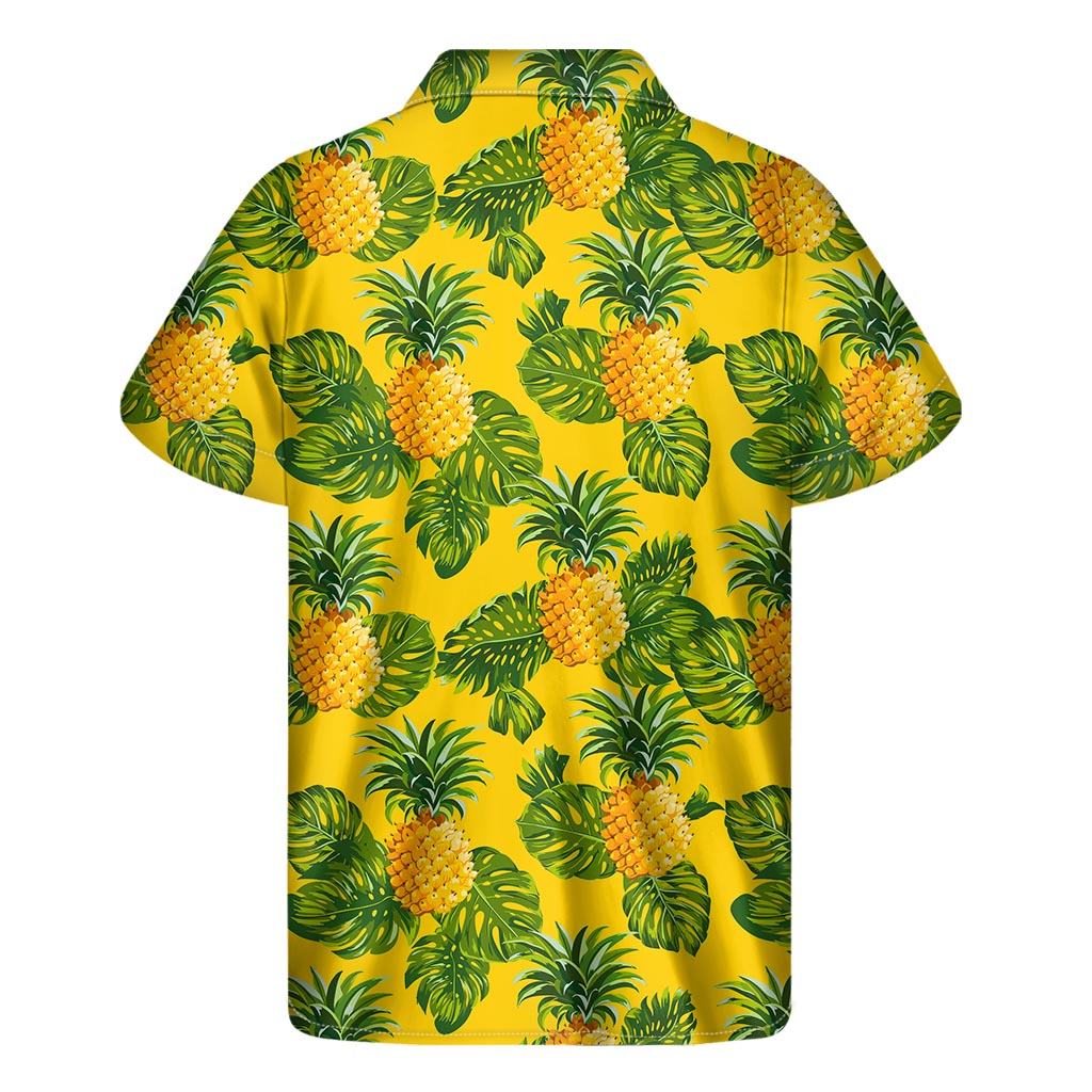 Yellow Tropical Pineapple Pattern Print Men's Short Sleeve Shirt