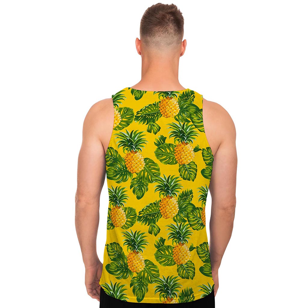 Yellow Tropical Pineapple Pattern Print Men's Tank Top
