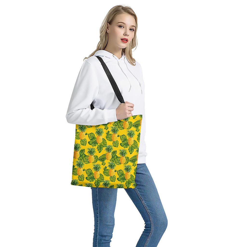 Yellow Tropical Pineapple Pattern Print Tote Bag