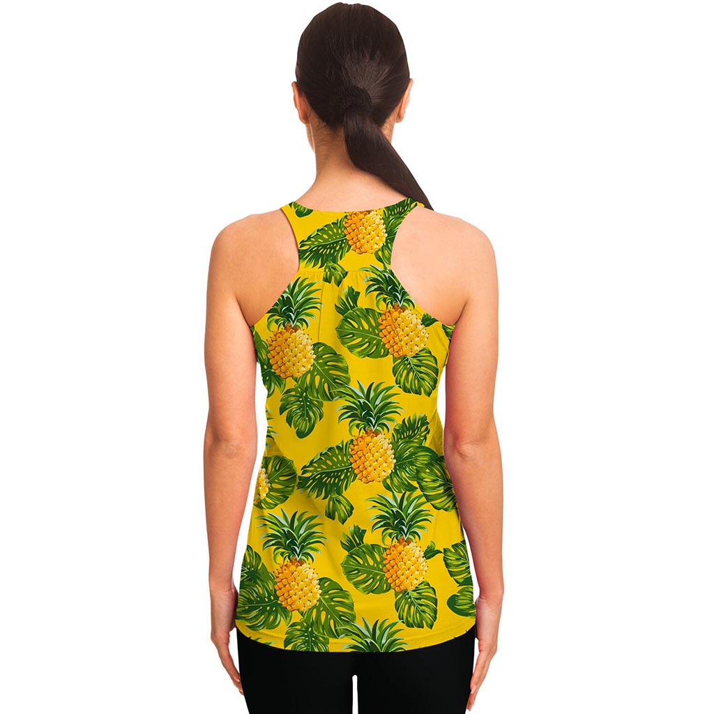 Yellow Tropical Pineapple Pattern Print Women's Racerback Tank Top