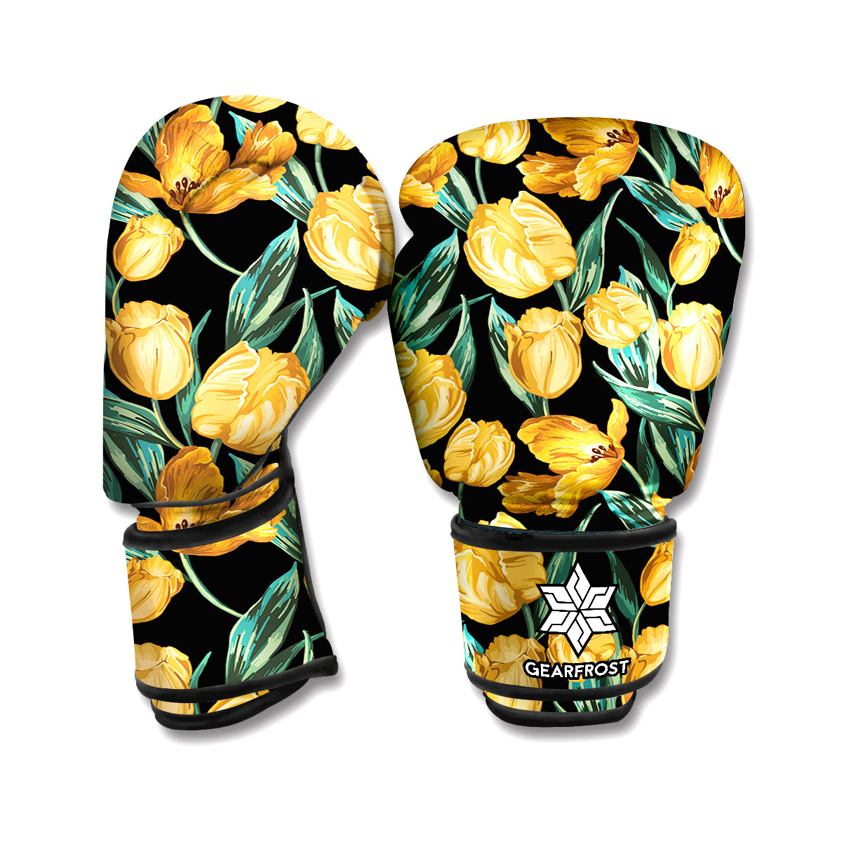 Yellow Tulip Floral Pattern Print Boxing Gloves
