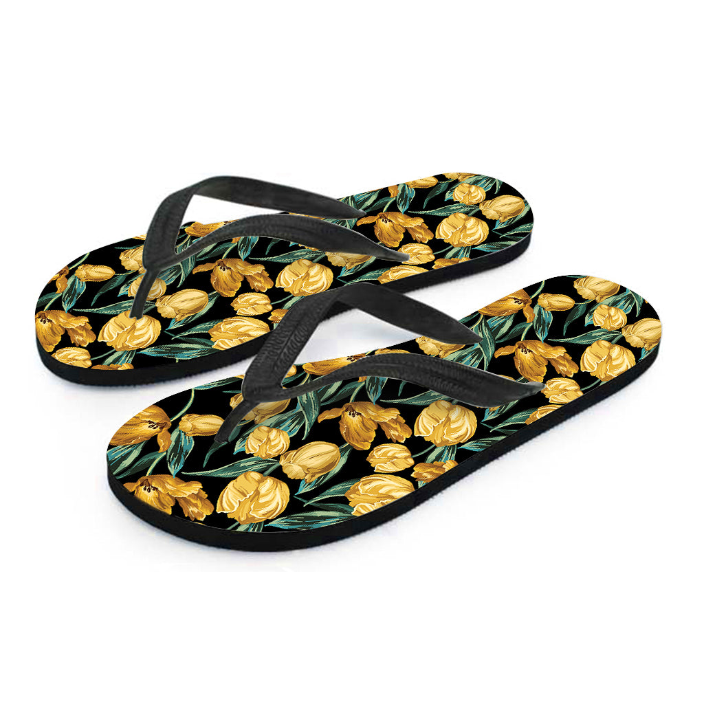 Yellow Tulip Floral Pattern Print Flip Flops