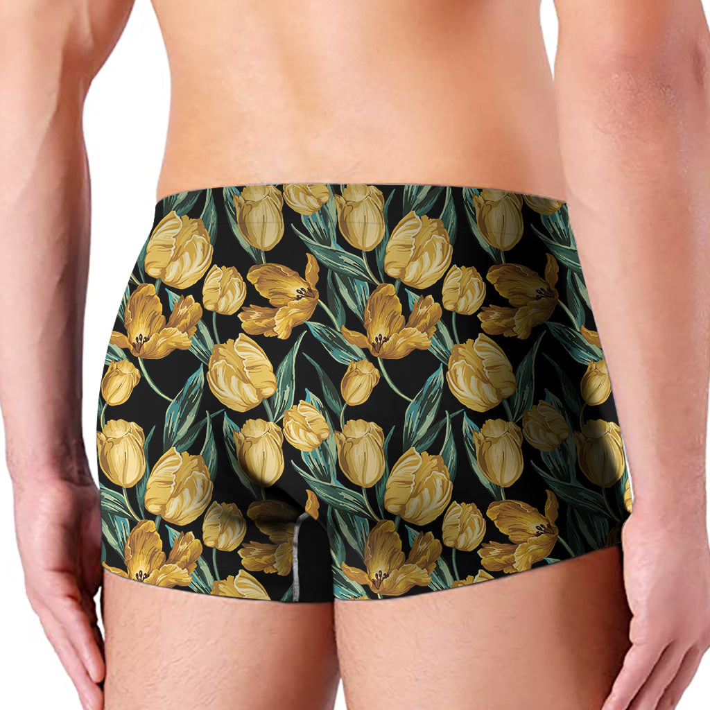 Yellow Tulip Floral Pattern Print Men's Boxer Briefs