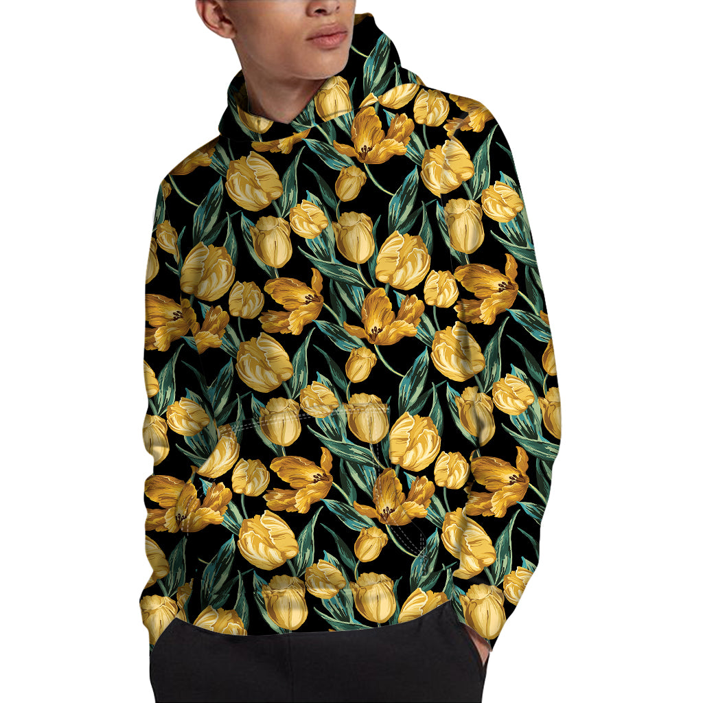 Yellow Tulip Floral Pattern Print Pullover Hoodie